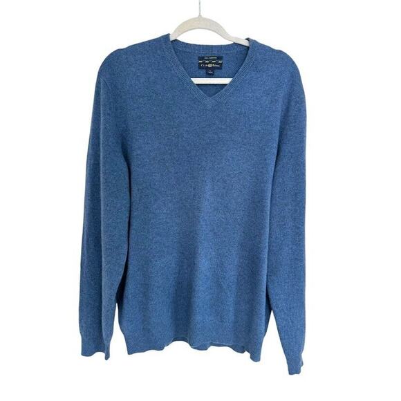 Club Room 100% Cashmere Sweater Men Large  V Neck Blue Preppy Bus Casual Large L - Picture 1 of 6